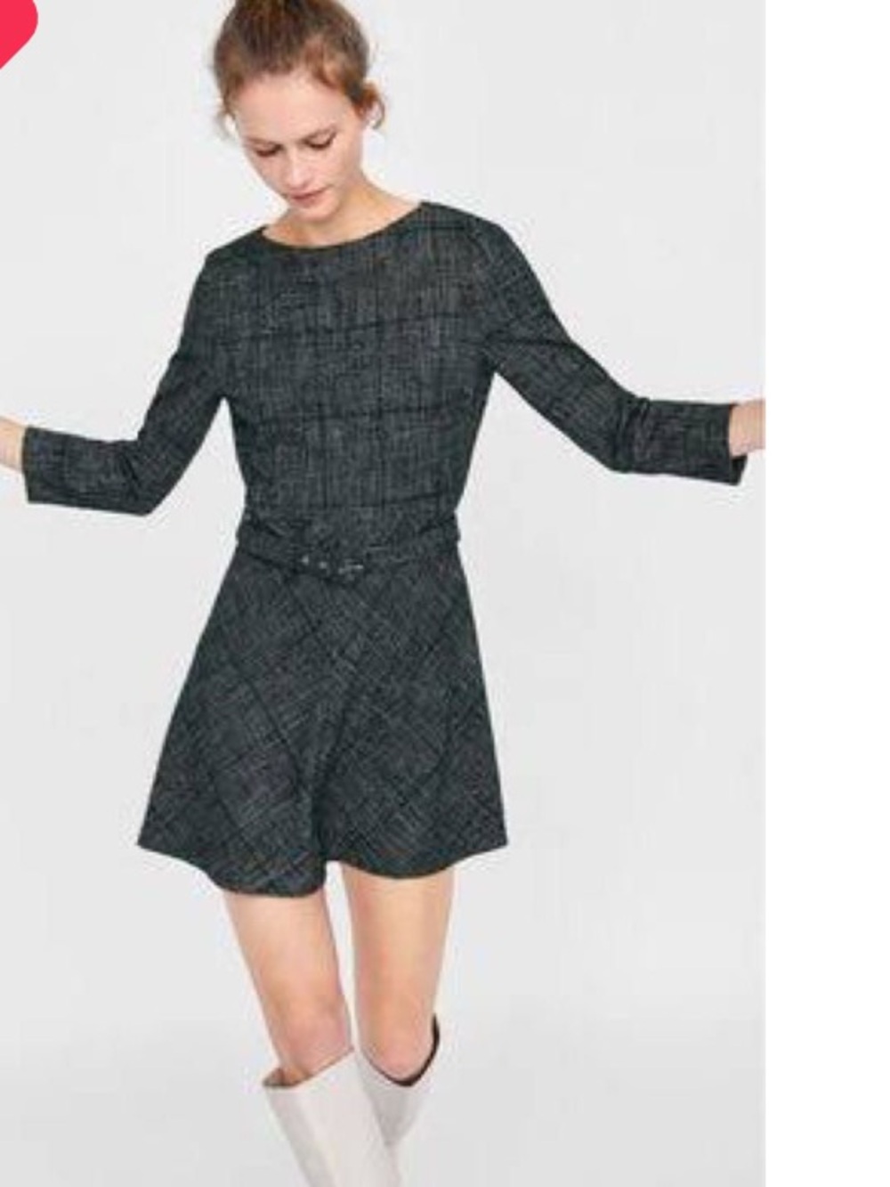 Zara Tweed Flared Dress with Waist Belt
